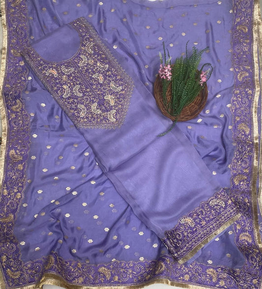 Banarasi Organza Mauve With Dark Mauve Suit Fabric/ Karwachauth Collection
