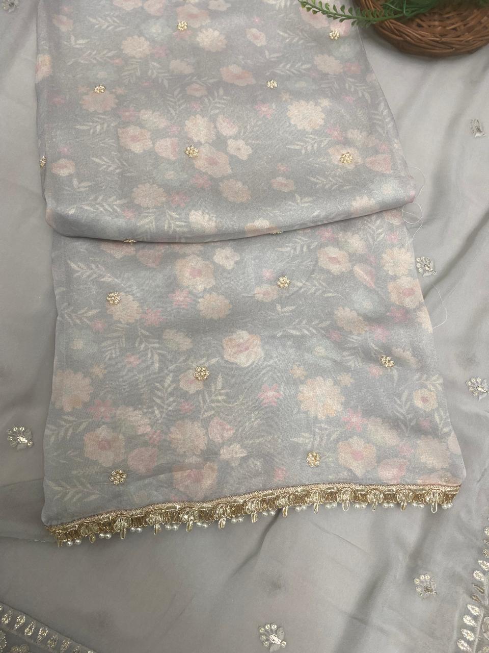 Shimmer Georgette Ice Blue Suit Fabric/ Karwachauth Collection