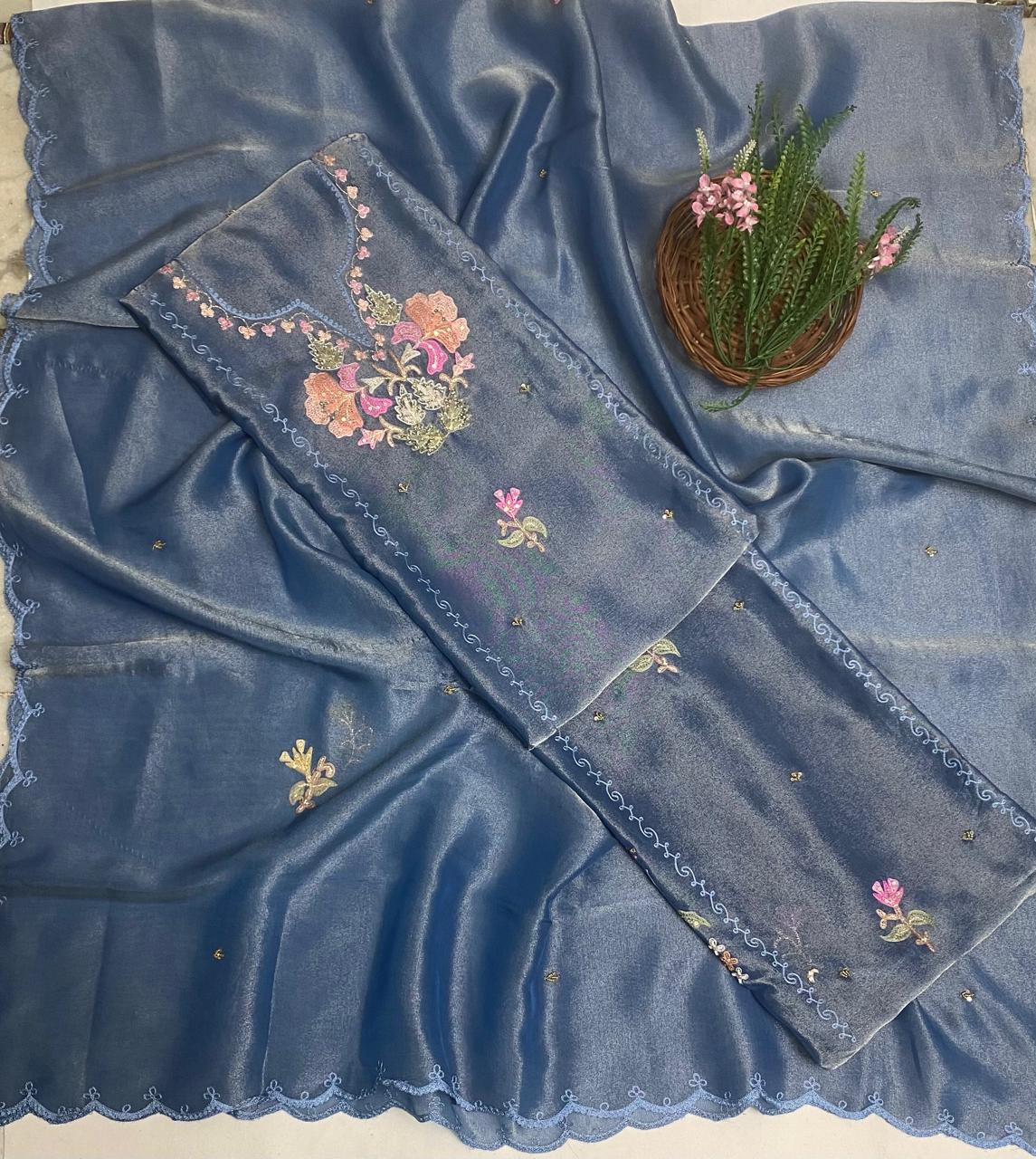 Shimmer Blue Suit Fabric/ Karwachauth Collection