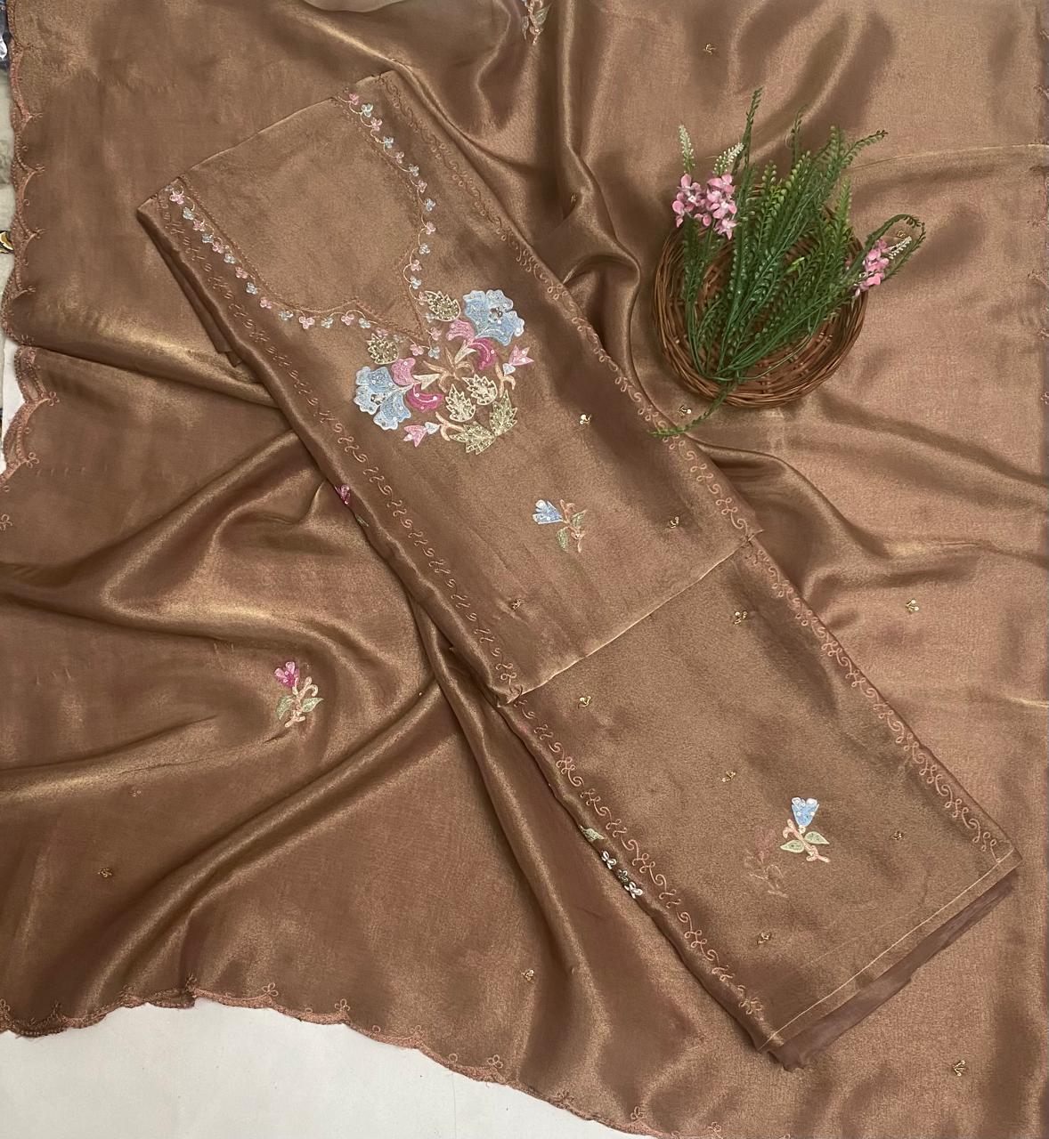 Shimmer Brown Suit Fabric/ Karwachauth Collection