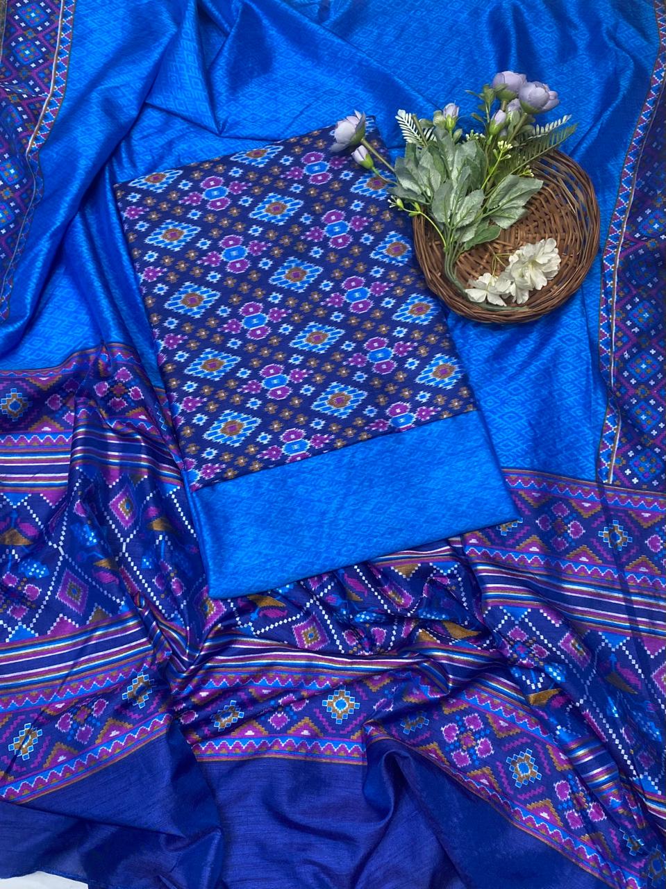 Patola Silk Navy Blue Suit Fabric / Summer Elegance
