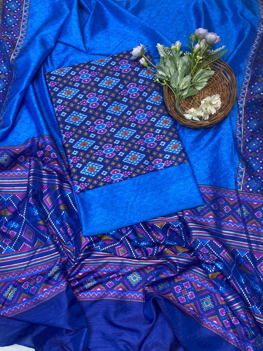 Patola Silk Navy Blue Suit Fabric / Summer Elegance