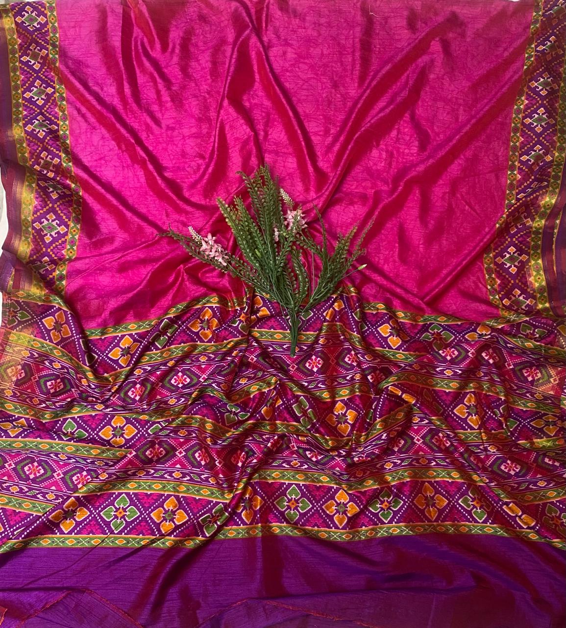 Patola Silk Magenta With Purple Suit Fabric / Summer Elegance