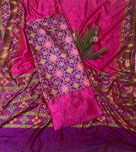 Patola Silk Magenta With Purple Suit Fabric / Summer Elegance