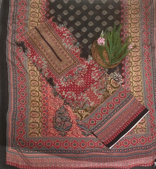 (Pre- Order) Crepe Black Suit Fabric / Phoolon Ka Ghar