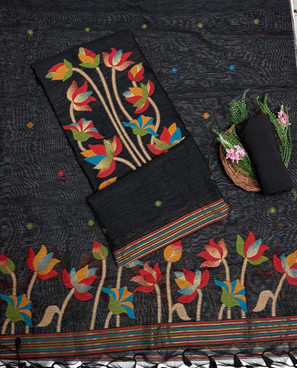 Jamdani Black Suit Fabric / Jamdani Suits