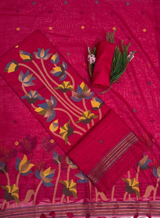 Jamdani Magenta Suit Fabric / Jamdani Suits