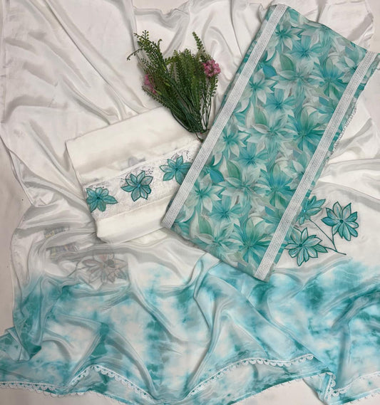 Cotton Sea Green With White Suit Fabric / Magic Of Resham 2025