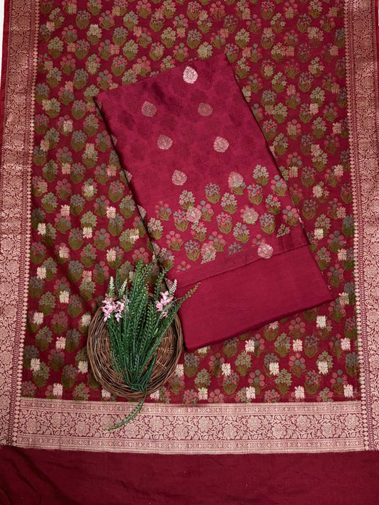 Pure Maheshwari Maroon Suit Fabric / Maheshwari Suits