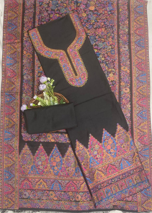 Pure Silk Pashmina Black Suit Fabric / CKC Winter Suits