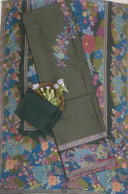 Pure Silk Pashmina Green Suit Fabric / CKC Winter Suits