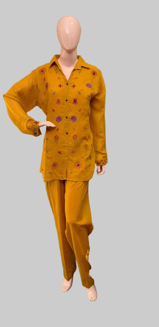 Linen Cotton Musturd Stitched Co-Ord Set / CKC Co-Ord Set Collection