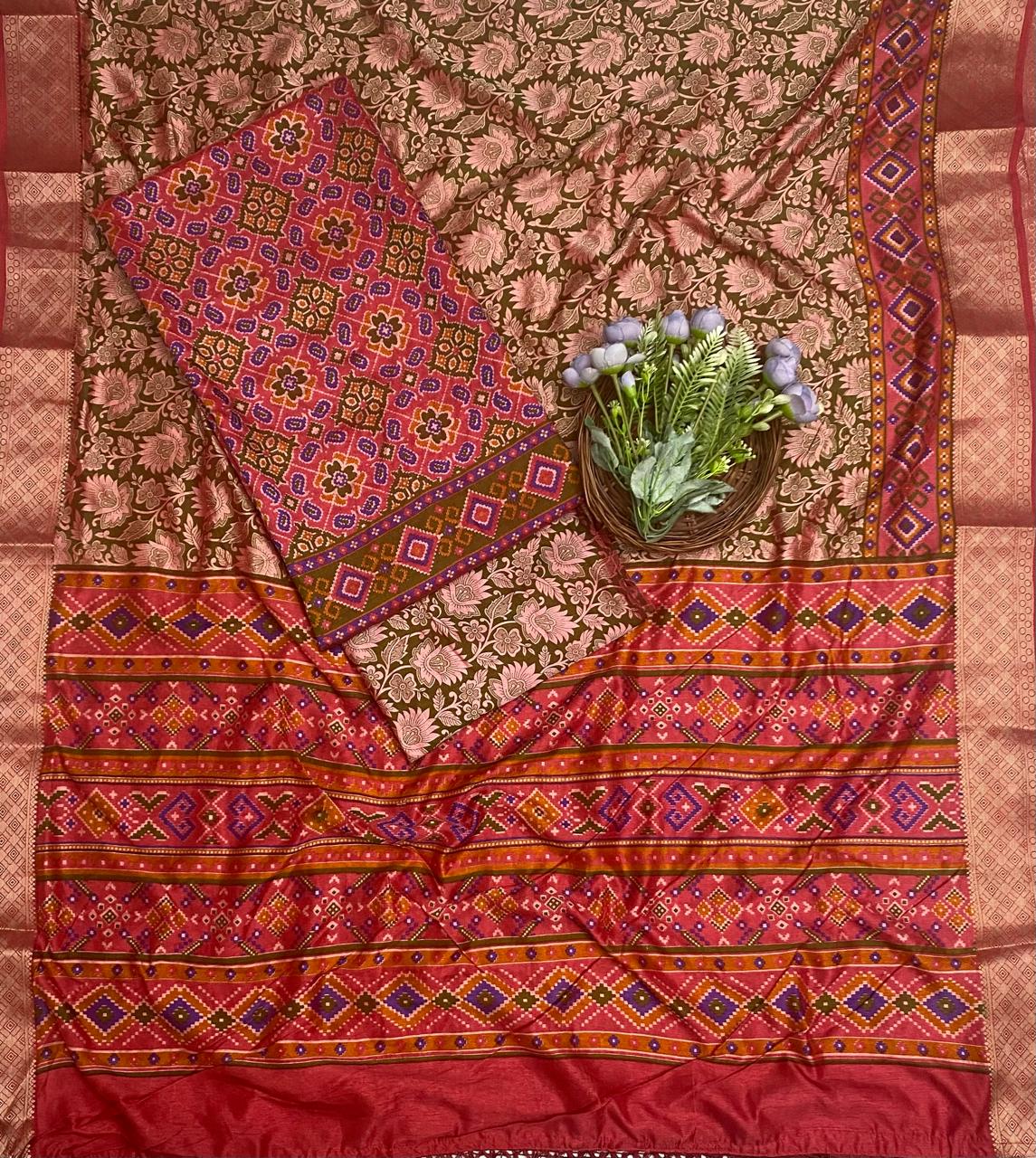14 A Patola Silk Pink Suit Fabric / Patola Silk Suits