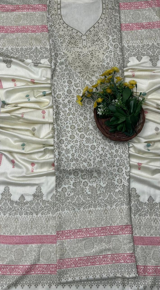 Pashmina Cream With Grey Suit Fabric/ CKC Winter Suits