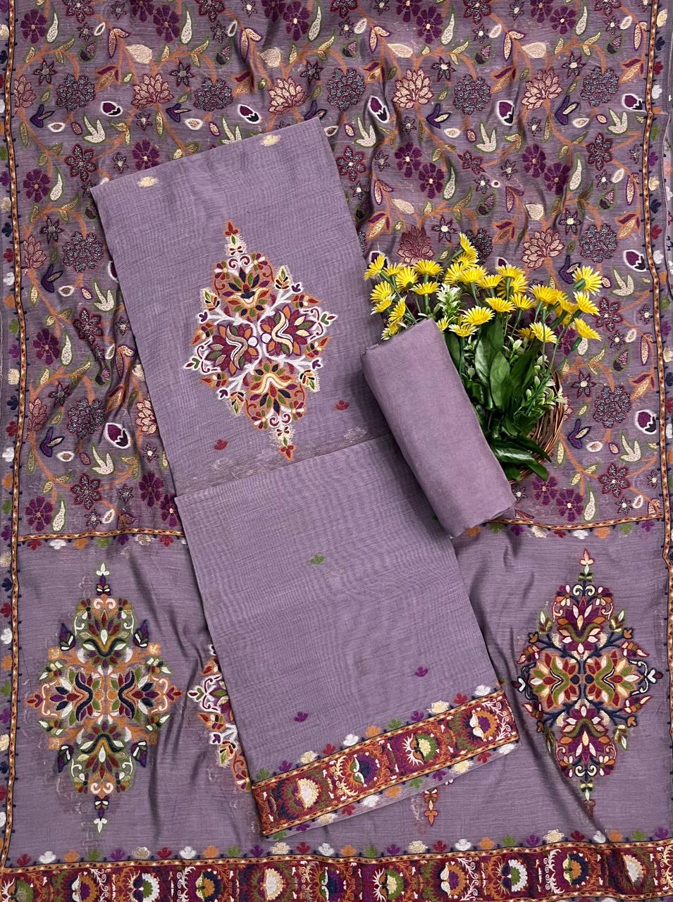 Ckc 437 Jamdani Lilac Suit Fabric / CKC Jamdani Suits