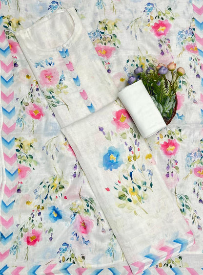 Ckc 855 Linen White With Pink  Suit Fabric / CKC Linen Suits