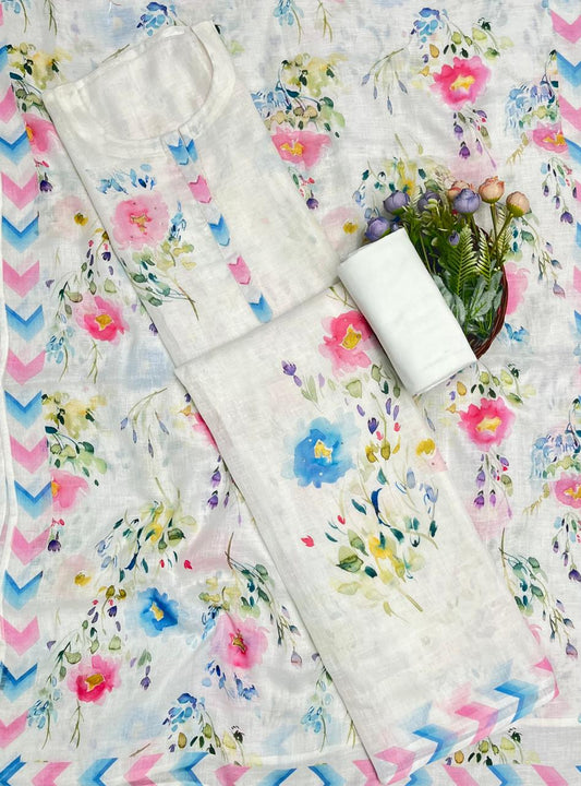 Ckc 393 Linen White With Pink  Suit Fabric / CKC Linen Suits