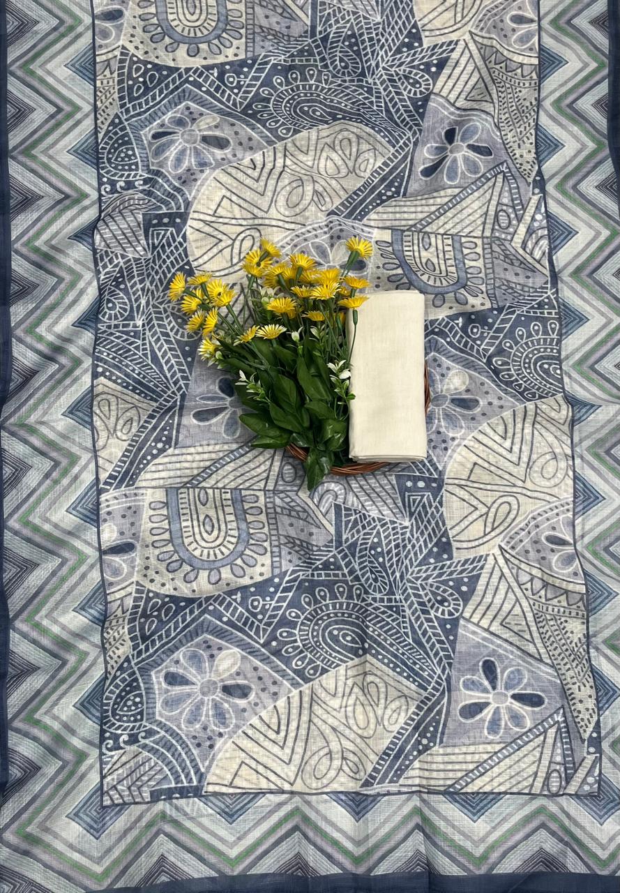 Linen Cream With Blue Suit Fabric/ CKC Mal Cotton