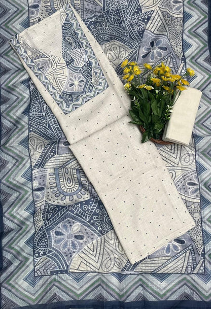 Linen Cream With Blue Suit Fabric/ CKC Mal Cotton