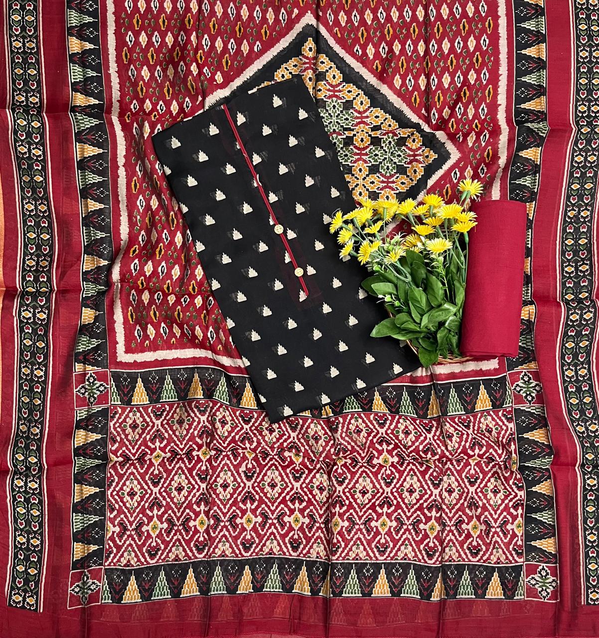 356A Cotton Black With Red Suit Fabric / CKC Cotton Bazaar