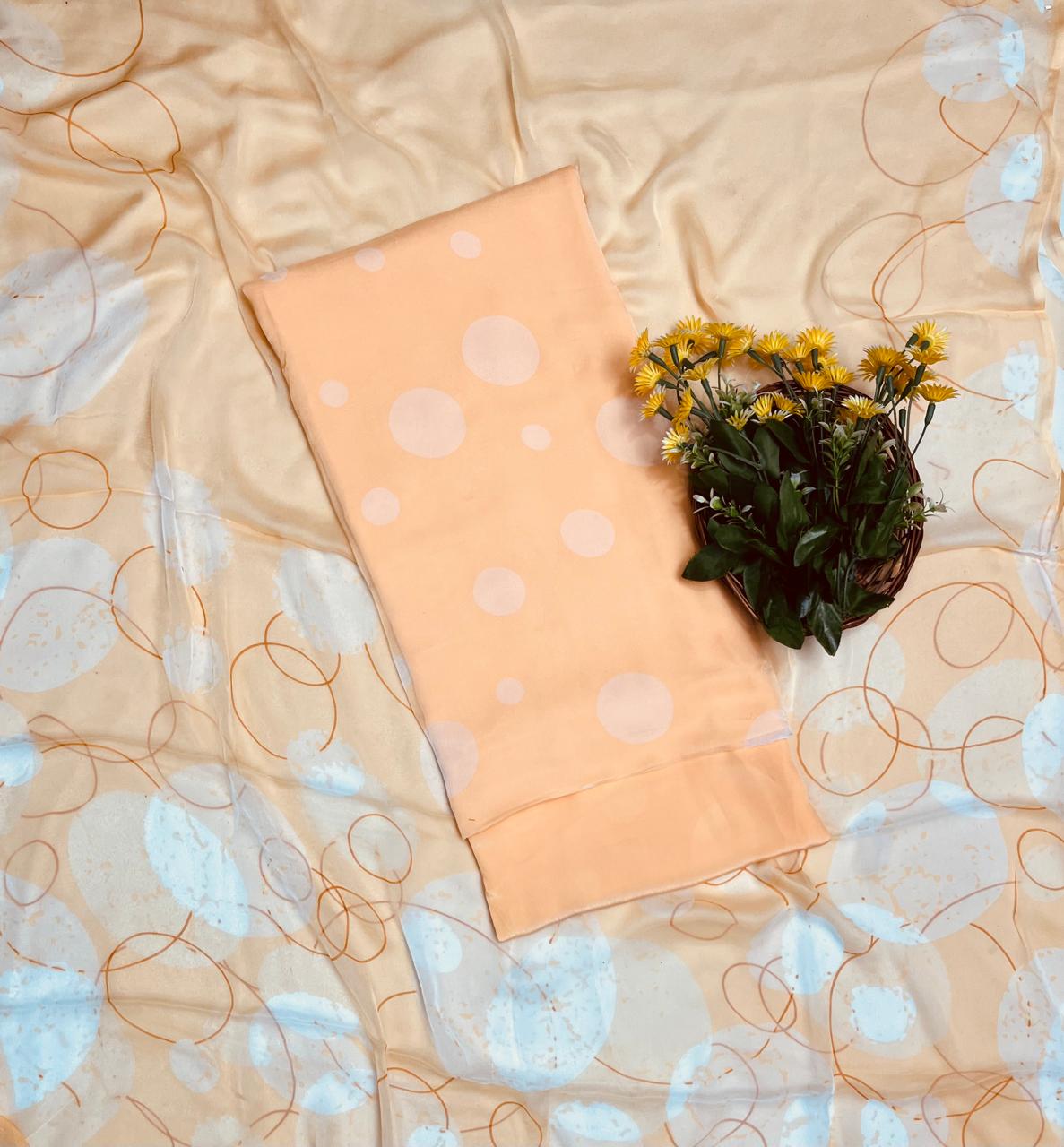 374A Chiffon Polka Dot Peach  Suit Fabric / CKC Polka Story
