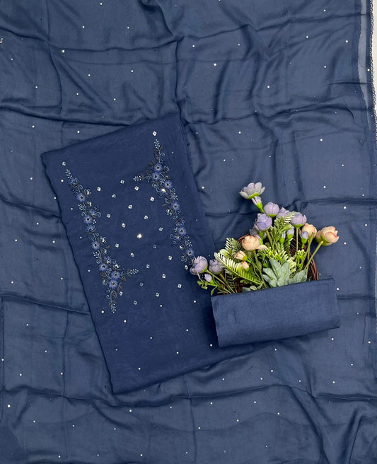 CKC 587 Georgette Navy Blue Suit Fabric / CKC Georgette Suits