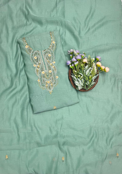 456A Pure Mul Cotton Dusty Sea Green Suit Fabric/ CKC Mul Cotton