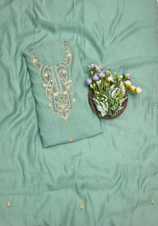 456A Pure Mul Cotton Dusty Sea Green Suit Fabric/ CKC Mul Cotton