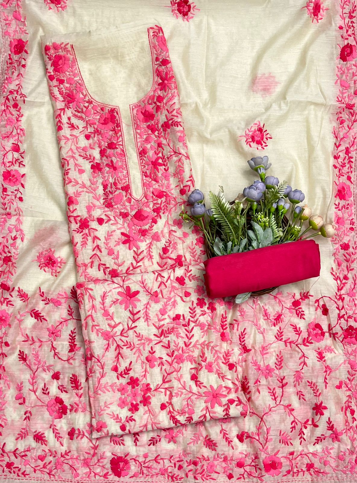 710B Mul Chanderi Pink Suit Fabric/ CKC Mul Cotton