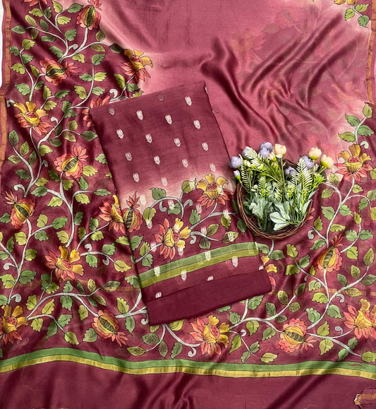 CKC 615 Pure Maheshwari Rust Red Suit Fabric/ CKC Maheshwari Suits