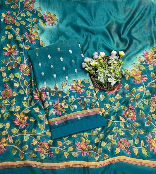 CKC 675 Pure Maheshwari Sea Blue Suit Fabric/ CKC Maheshwari Suits