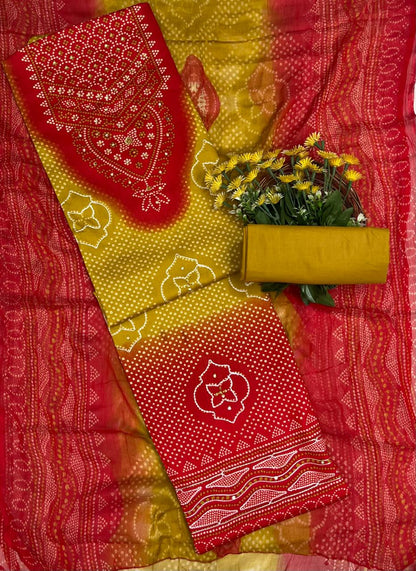 CKC 693 Cotton Sea Red With Mustard Suit Fabric / CKC Jaipuri Suits