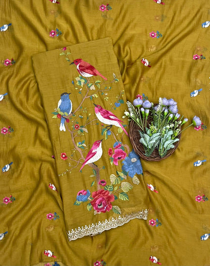 199 Pure Mul Cotton Dusty Mustard Suit Fabric/ CKC Mul Cotton