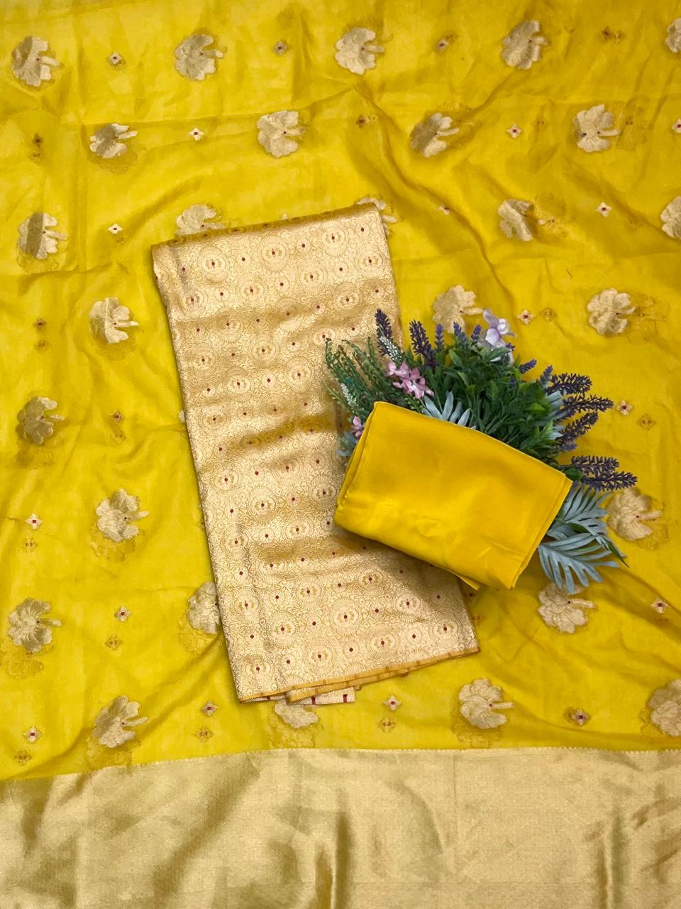 CKC 336 Brocade Banarasi Crepe Yellow Suit Fabric / CKC Banarasi Edit