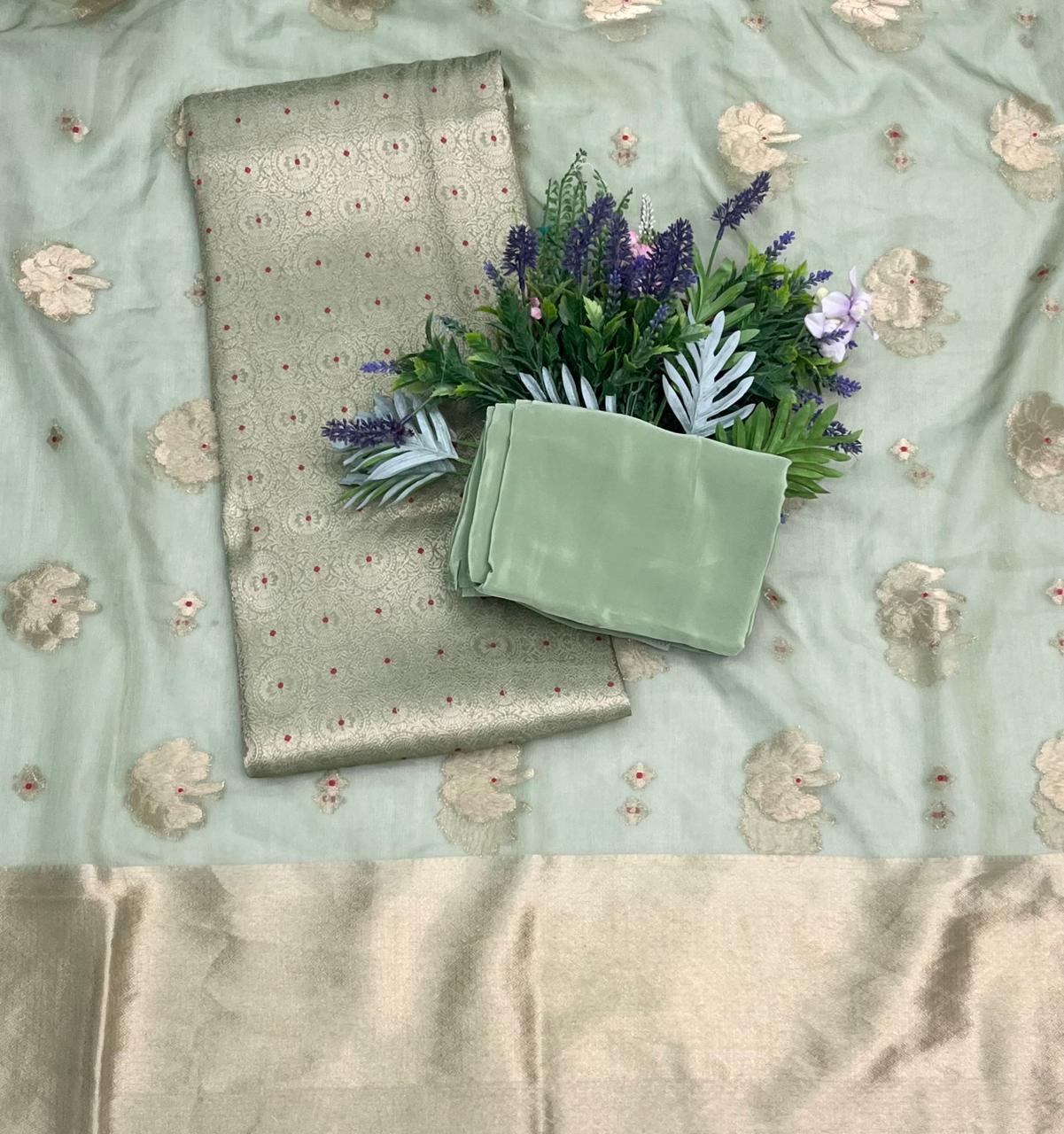 CKC 333 Brocade Banarasi Crepe Light Sea Green Suit Fabric / CKC Banarasi Edit