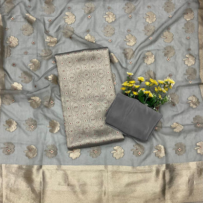 CKC 328 Brocade Banarasi Crepe Grey Suit Fabric / CKC Banarasi Edit