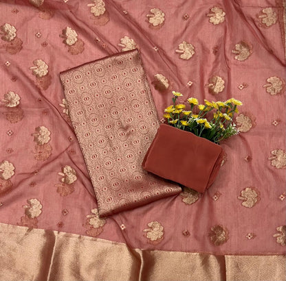 CKC 327 Brocade Banarasi Crepe Rust Red Suit Fabric / CKC Banarasi Edit