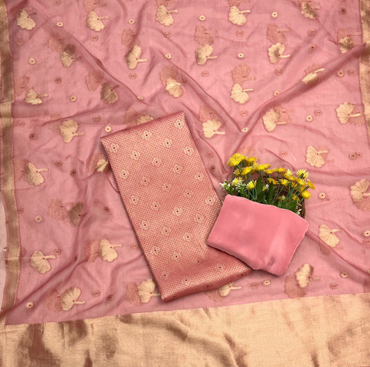 CKC 321 Brocade Banarasi Crepe Pink Suit Fabric / CKC Banarasi Edit