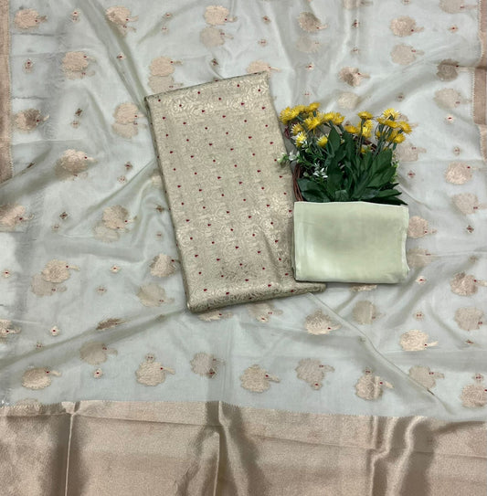 CKC 320 Brocade Banarasi Crepe Light Pista Green Suit Fabric / CKC Banarasi Edit