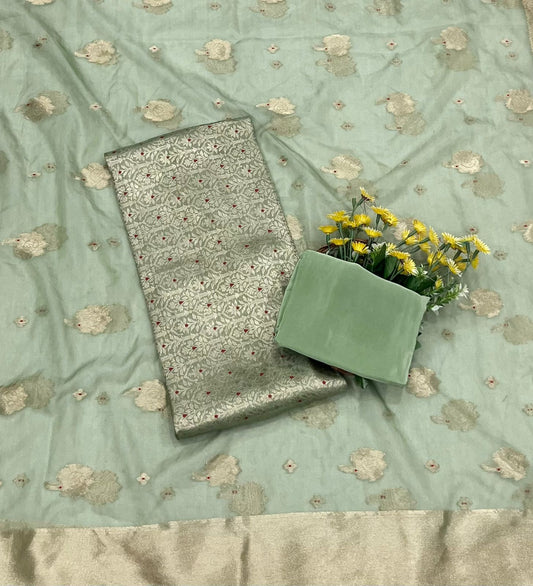 CKC 362 Brocade Banarasi Crepe Light Sea Green Suit Fabric / CKC Banarasi Edit