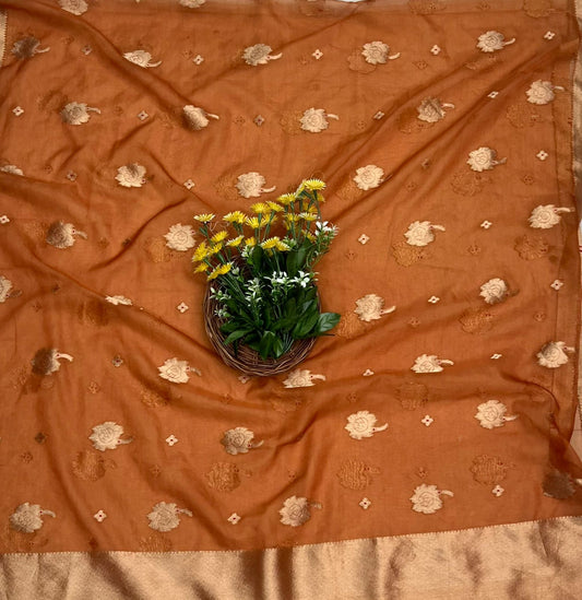 CKC 364 Brocade Banarasi Crepe Rust Orange Suit Fabric / CKC Banarasi Edit