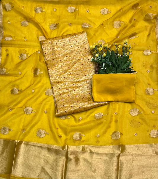 CKC 360 Brocade Banarasi Crepe Yellow Suit Fabric / CKC Banarasi Edit