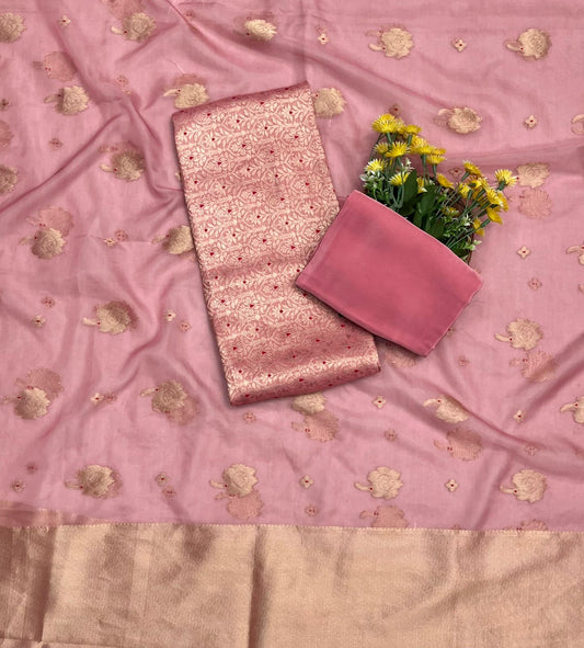 CKC 361 Brocade Banarasi Crepe Pink Suit Fabric / CKC Banarasi Edit