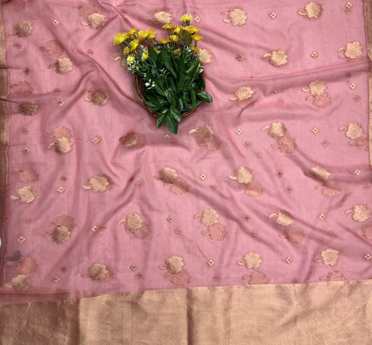 CKC 361 Brocade Banarasi Crepe Pink Suit Fabric / CKC Banarasi Edit