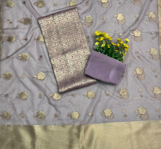 CKC 365 Brocade Banarasi Crepe Mauve  Suit Fabric / CKC Banarasi Edit