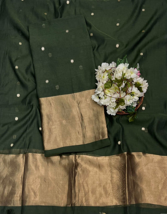 CKC 580 Mul Organza Dark Mehndi Green Suit Fabric/ CKC Mul Cotton