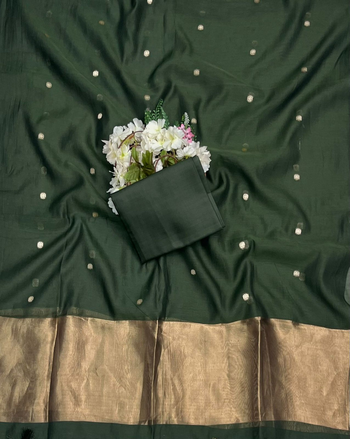 CKC 580 Mul Organza Dark Mehndi Green Suit Fabric/ CKC Mul Cotton