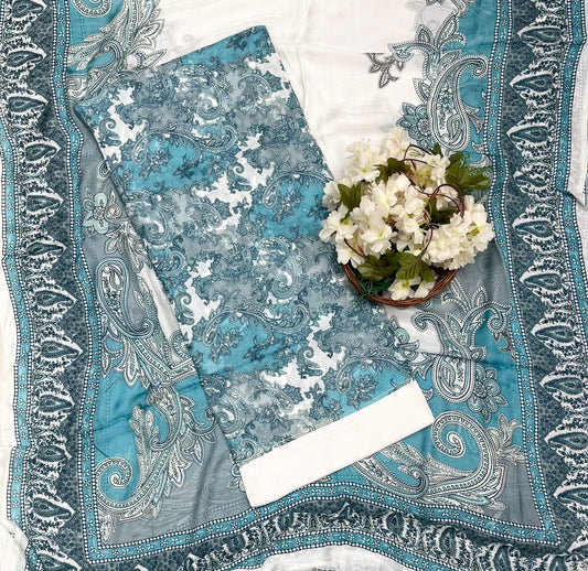 Ckc 671 Chinon Jacquard Sea Blue Suit Fabric / CKC Phoolon Ka Ghar