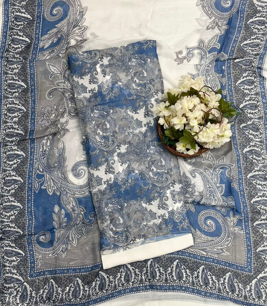 Ckc 673 Chinon Jacquard  Blue Suit Fabric / CKC Phoolon Ka Ghar