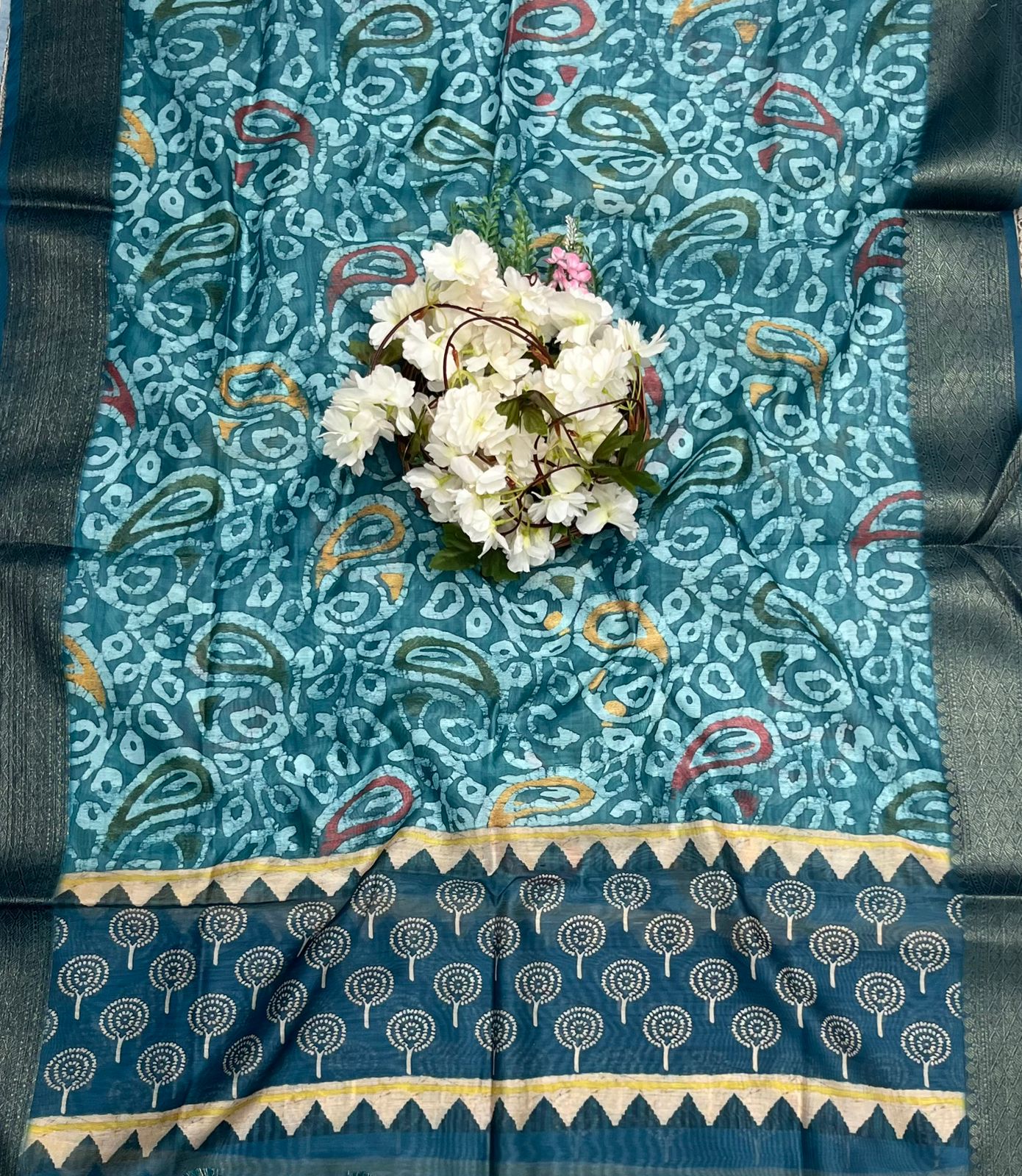 391B Chanderi Print Blue Dupatta Fabric / CKC Dupatta Collection